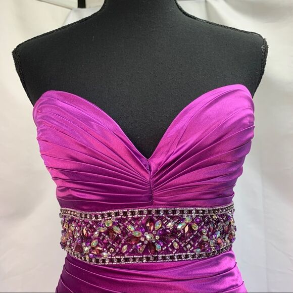 Purple sweetheart neckline rhinestone sequin beaded prom ball gown dress Sz 6 - Picture 9 of 15